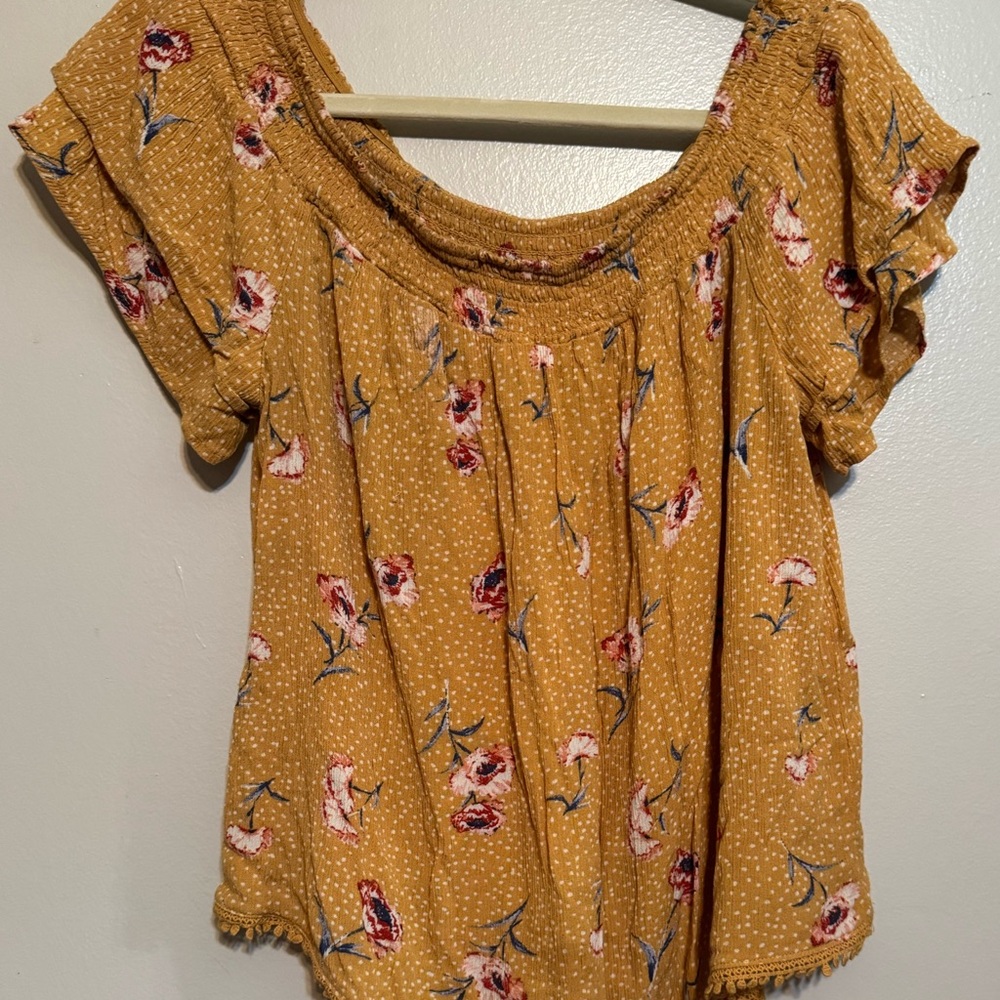 Floral Mustard Off-Shoulder Top